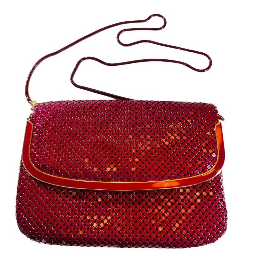 Super cute metal mesh chair mail red cocktail dressy shoulder bag clutch vintage